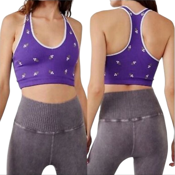 Free People Movement Purple Free Throw Floral Embroidered Crop Tank Size Medium - Picture 1 of 6